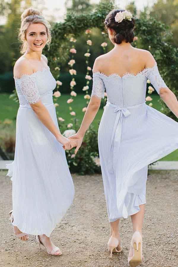 Chiffon off the shoulder bridesmaid dress best sale