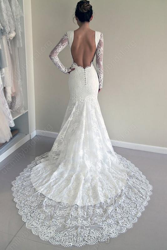 Trumpet wedding dress sale with long train