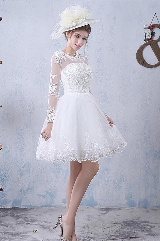 Short white long on sale sleeve wedding dress