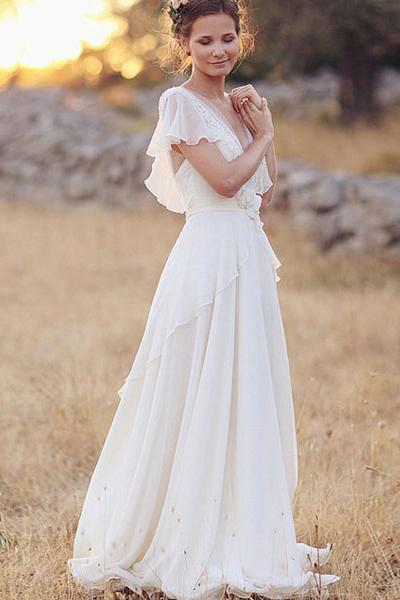 Simple A Line Chiffon Wedding Dresses Okeydress