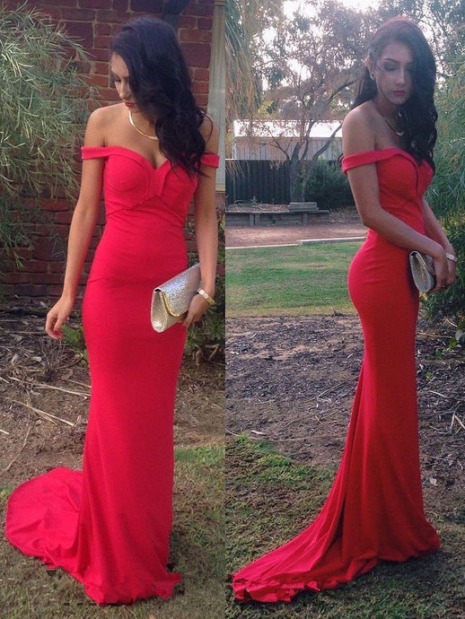 Red Intelligent Sweep Train Sleeveless Sheath/Column Prom Dresses