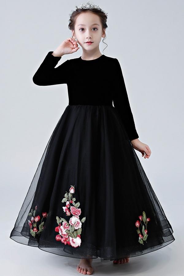 Long black dress outlet with flowers