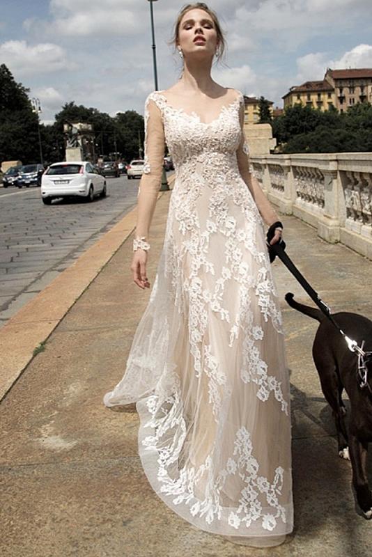 Empire wedding dress with sleeves sale