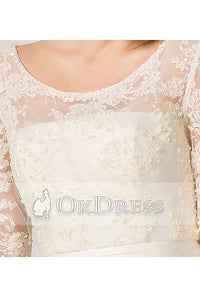 Ivory A-line Long Sleeves Illusion Neckline Bridal Wedding Dresses